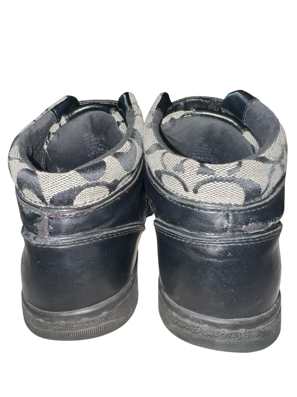 Coach Signature Sneakers Black Gray High Top Logo Lace Up Women’s 7.5
